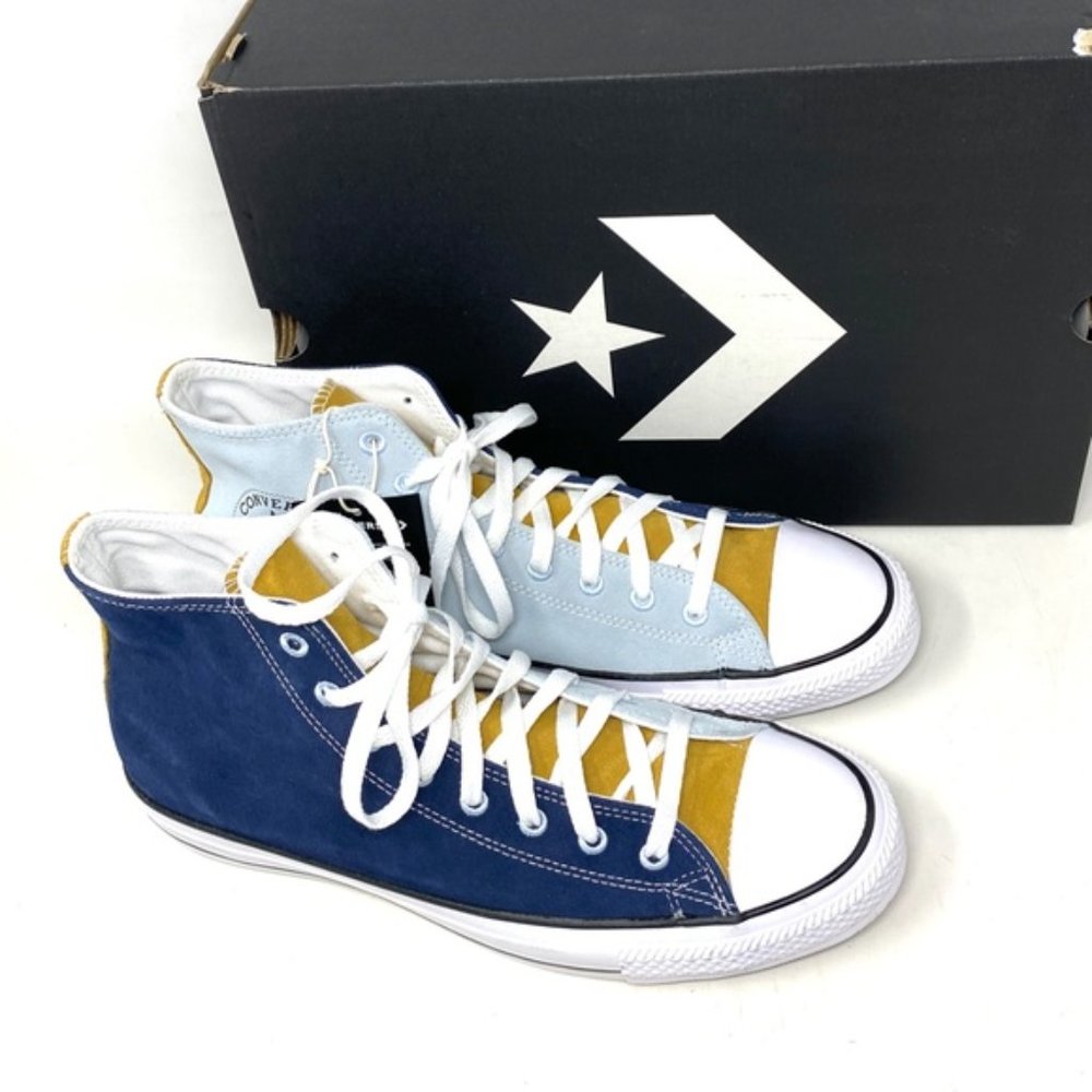 Converse Chuck Taylor High Yellow Blue Suede Men Sneakers Custom A03948C-BLYBL - Picture 10 of 11